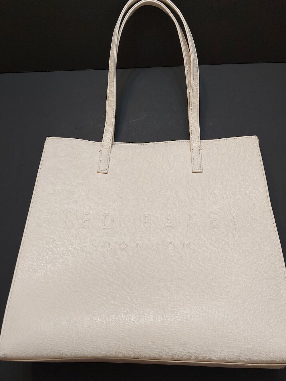 Ted Baker Cream Leather Tote with Embossed Logo